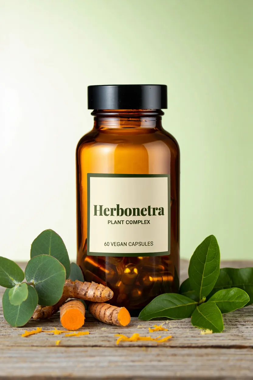Herbonetra plant complex supplement bottle with natural botanical ingredients